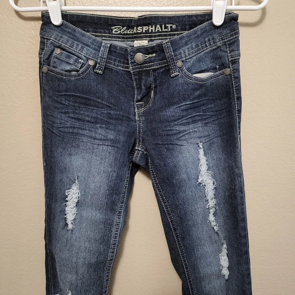 Like New! Blue Asphalt Ripped Long Blue Jeans - Picture 2 of 5